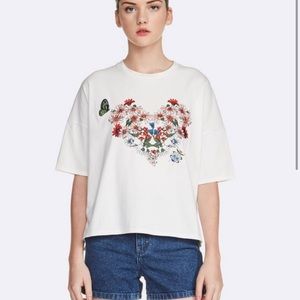 Maje White Floral Heart Short Sleeve Tee